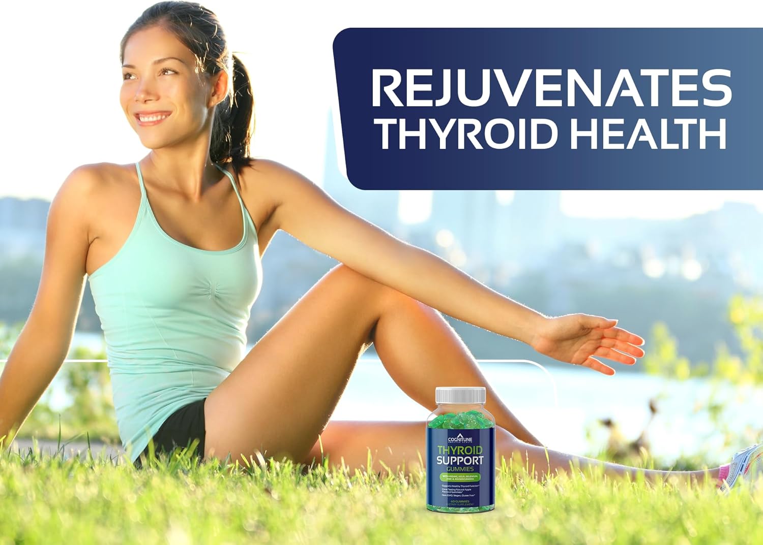 Natural Apple Flavor Thyroid Gummies Supplement with Iodine, Kelp, Ashwagandha - Non-GMO, Vegan, Gluten-Free - Supports Hypothyroidism in Men & Women