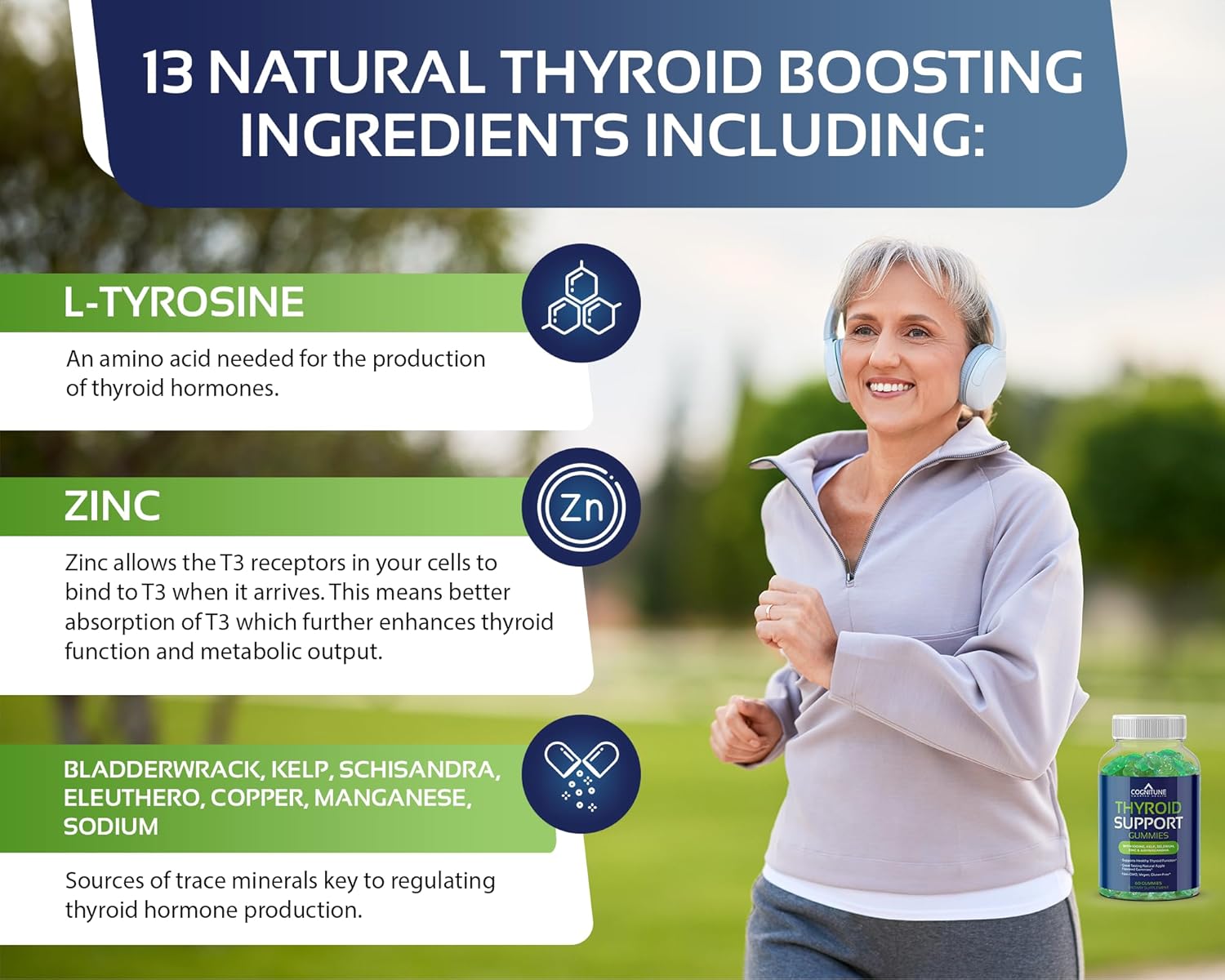 Natural Apple Flavor Thyroid Gummies Supplement with Iodine, Kelp, Ashwagandha - Non-GMO, Vegan, Gluten-Free - Supports Hypothyroidism in Men & Women