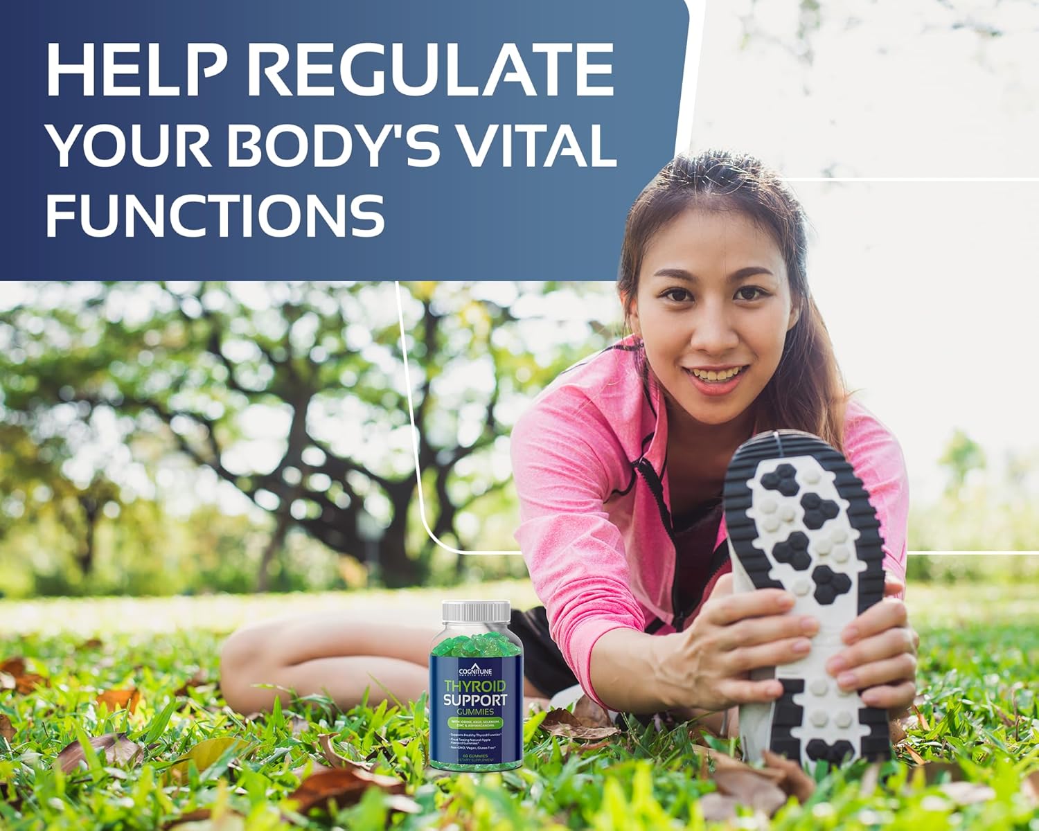 Natural Apple Flavor Thyroid Gummies Supplement with Iodine, Kelp, Ashwagandha - Non-GMO, Vegan, Gluten-Free - Supports Hypothyroidism in Men & Women