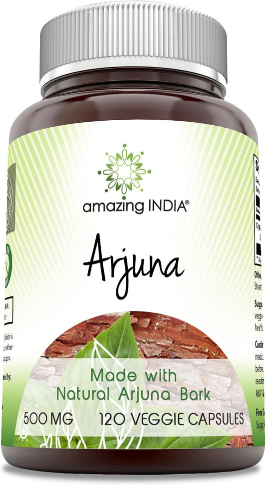 Natural Arjuna Supplement 500mg - 120 Veggie Capsules, Non-GMO & Gluten Free from Amazing India