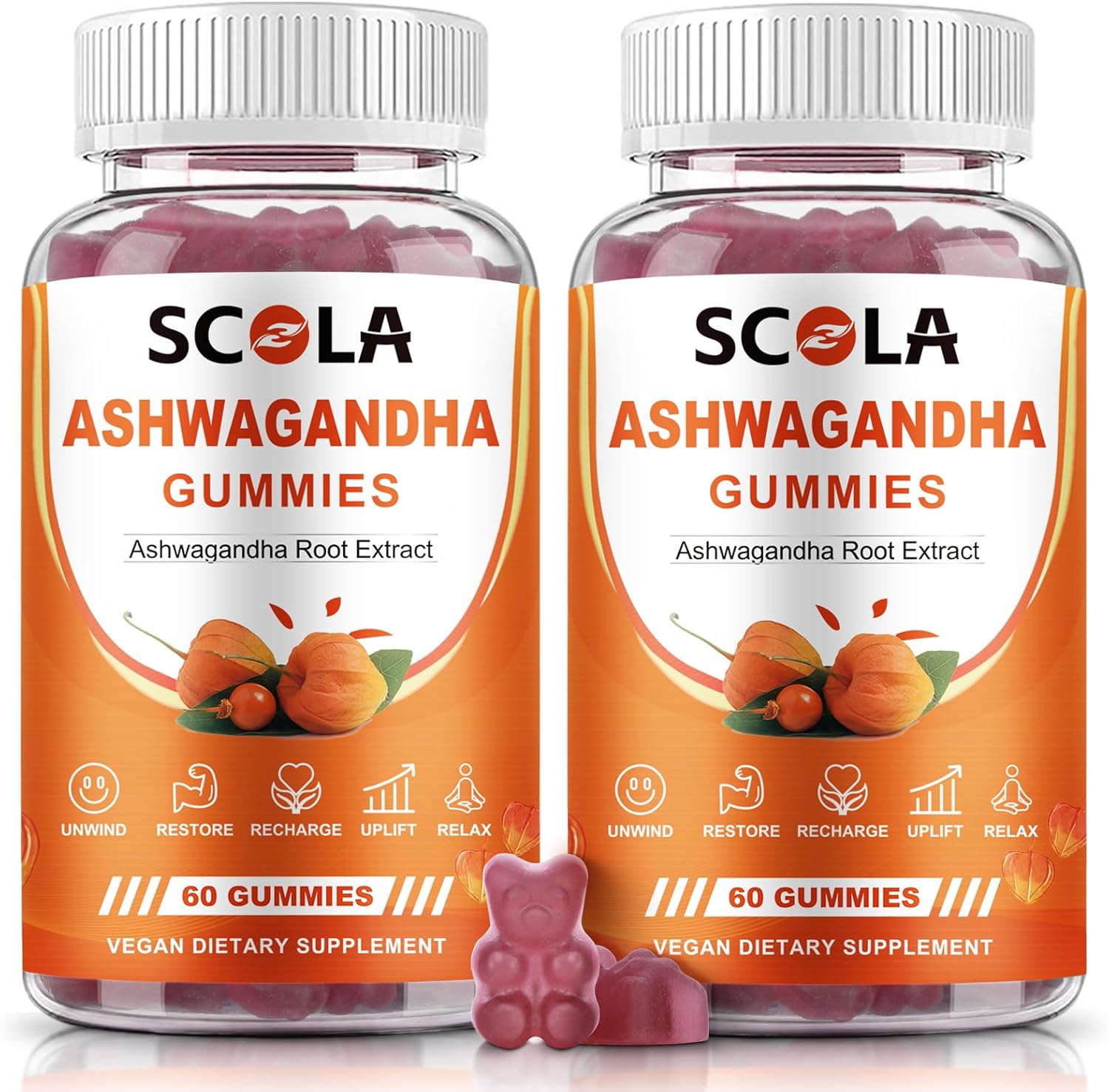 Natural Ashwagandha Gummies with Vitamin D & Zinc for Mood & Immune Support - Vegan, Non-GMO (120 Gummies)