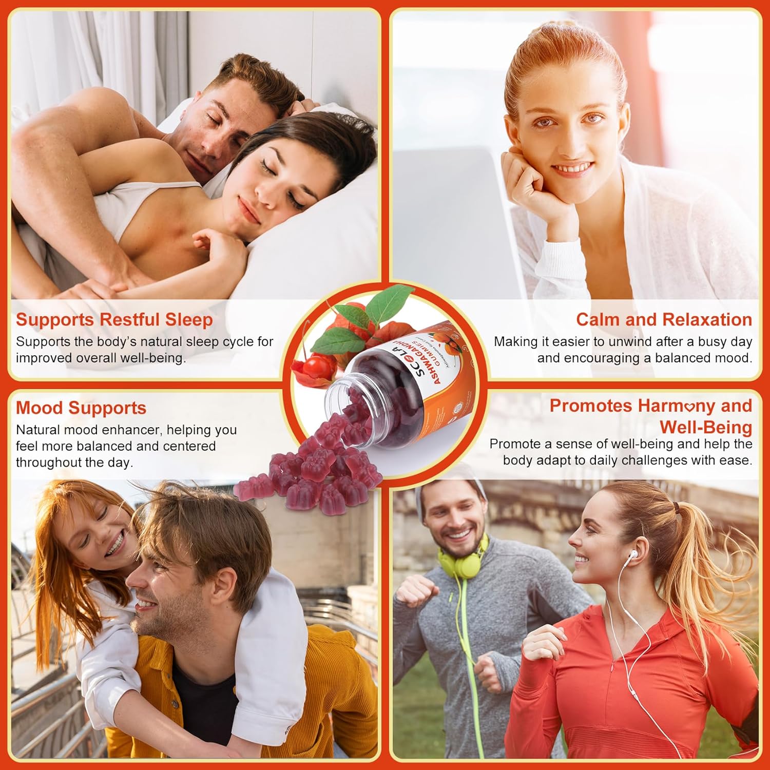 Natural Ashwagandha Gummies with Vitamin D & Zinc for Mood & Immune Support - Vegan, Non-GMO (120 Gummies)