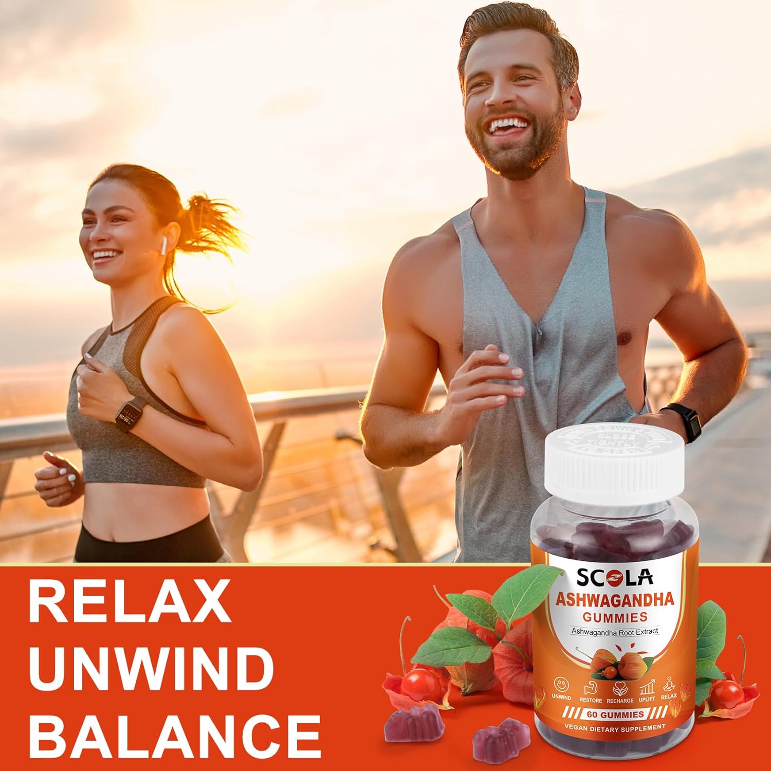 Natural Ashwagandha Gummies with Vitamin D & Zinc for Mood & Immune Support - Vegan, Non-GMO (120 Gummies)