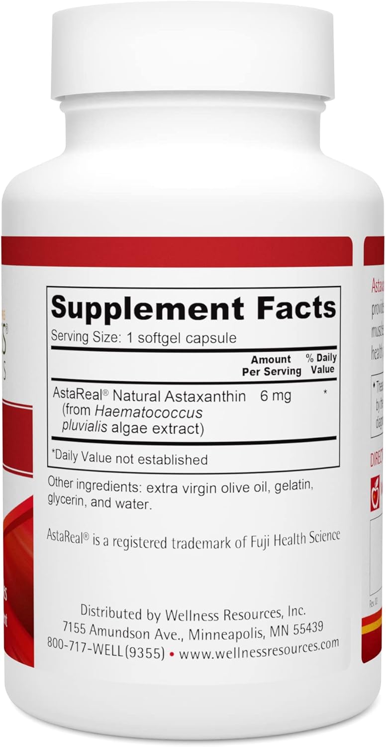 Natural Astaxanthin Capsules 6mg - Supports Eye, Skin, Immunity - AstaReal Astaxanthin Supplement - 90 Capsules - Non-GMO - USA Grown