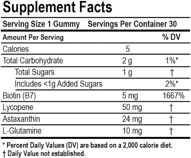 Natural Astaxanthin Gummies for Tanning Support with Lycopene, Biotin, and L-Glutamine - Non-GMO & Gluten-Free (30 Count)