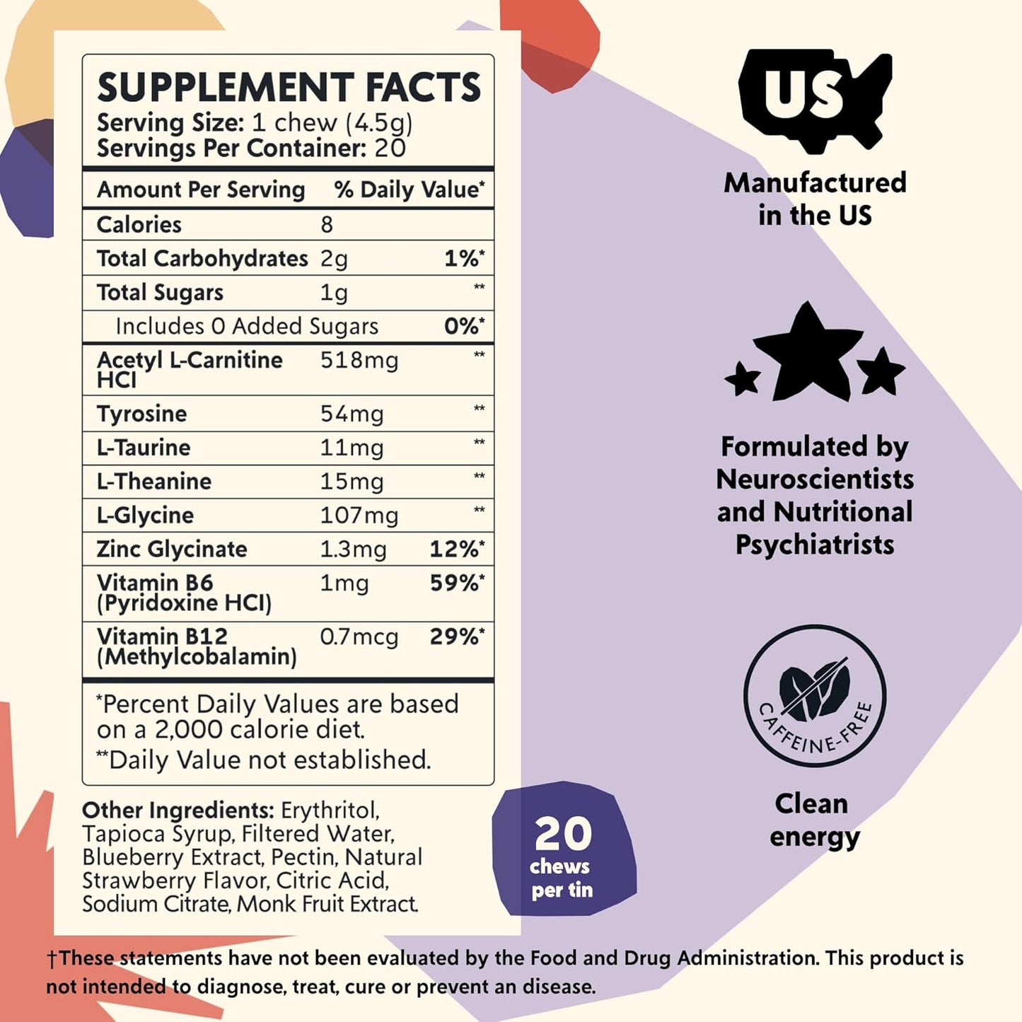 Natural Attention Chews for Procrastination, Focus & Productivity - 60 Count - Made in USA