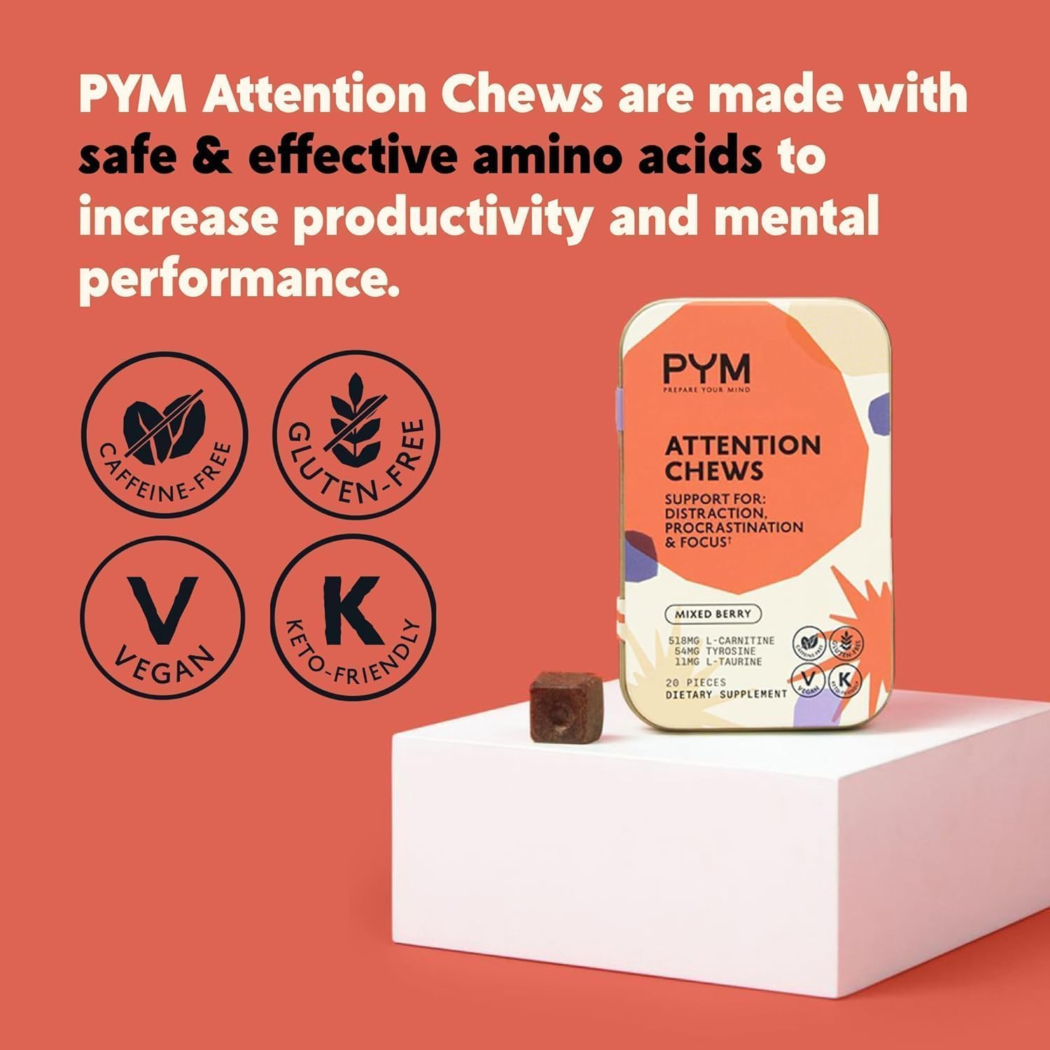 Natural Attention Chews for Procrastination, Focus & Productivity - 60 Count - Made in USA