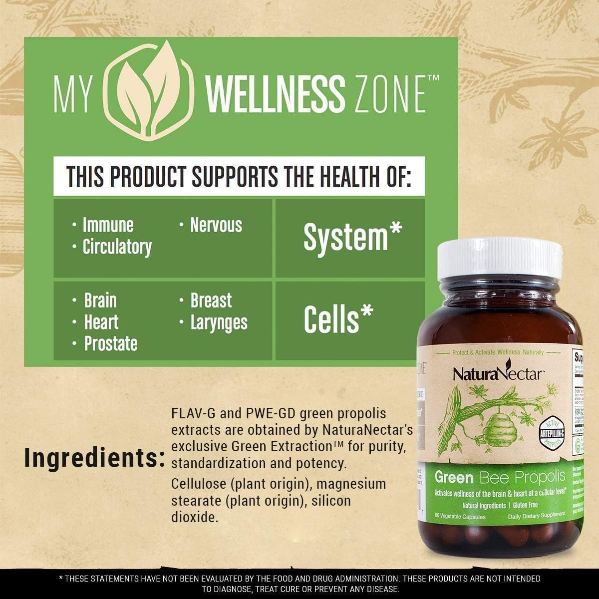 Natural Bee Propolis Bundle for Immune Support, Memory, and Focus - Green & Ultimate Propolis - 60 Capsules/bottle - NaturaNectar