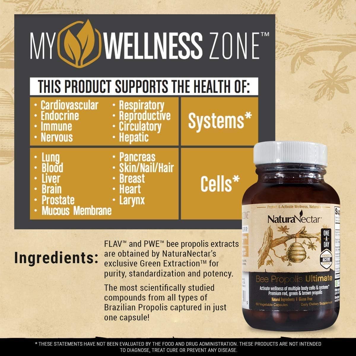 Natural Bee Propolis Bundle for Immune Support, Memory, and Focus - Green & Ultimate Propolis - 60 Capsules/bottle - NaturaNectar