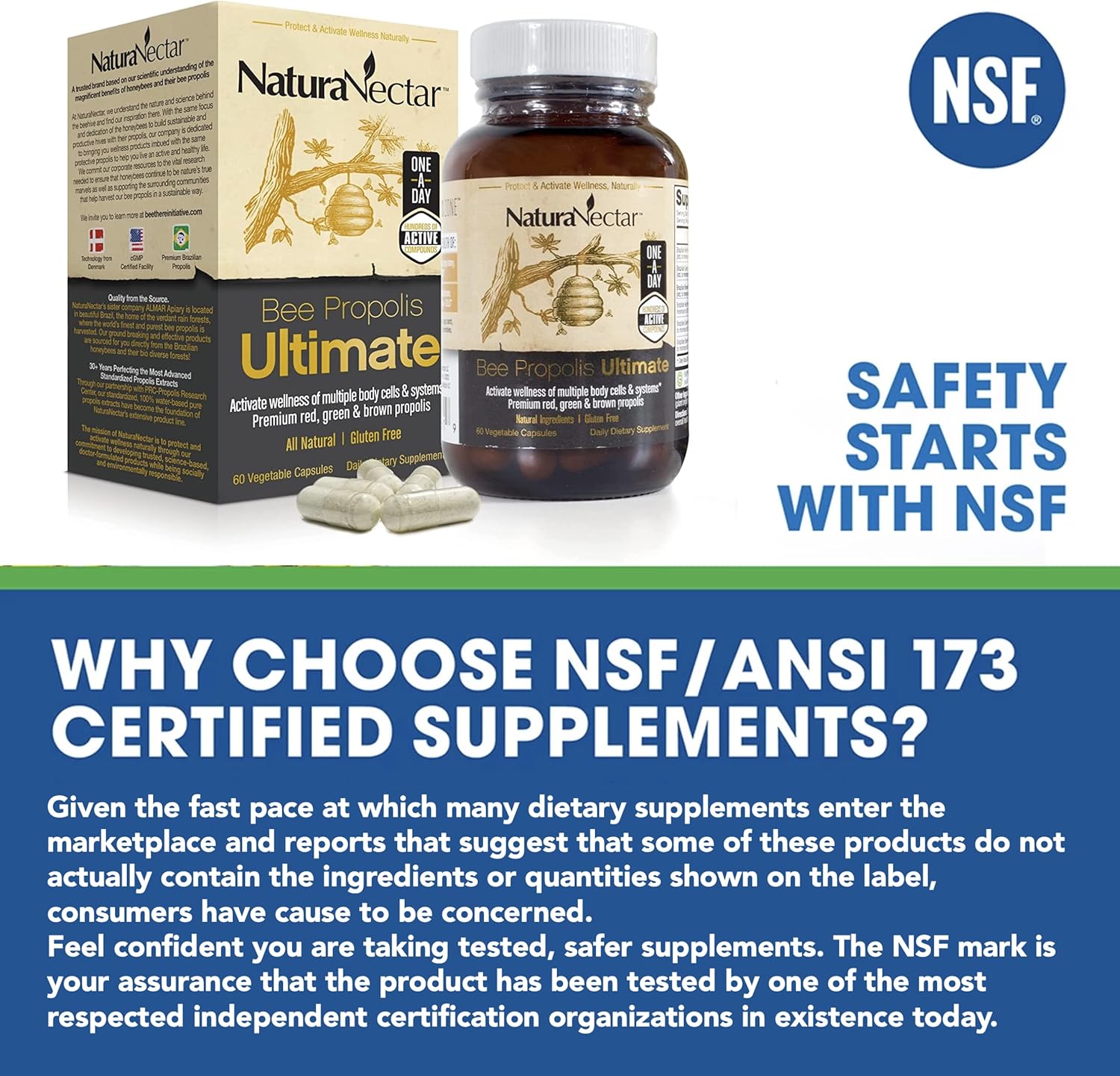 Natural Bee Propolis Bundle for Immune Support, Memory, and Focus - Green & Ultimate Propolis - 60 Capsules/bottle - NaturaNectar