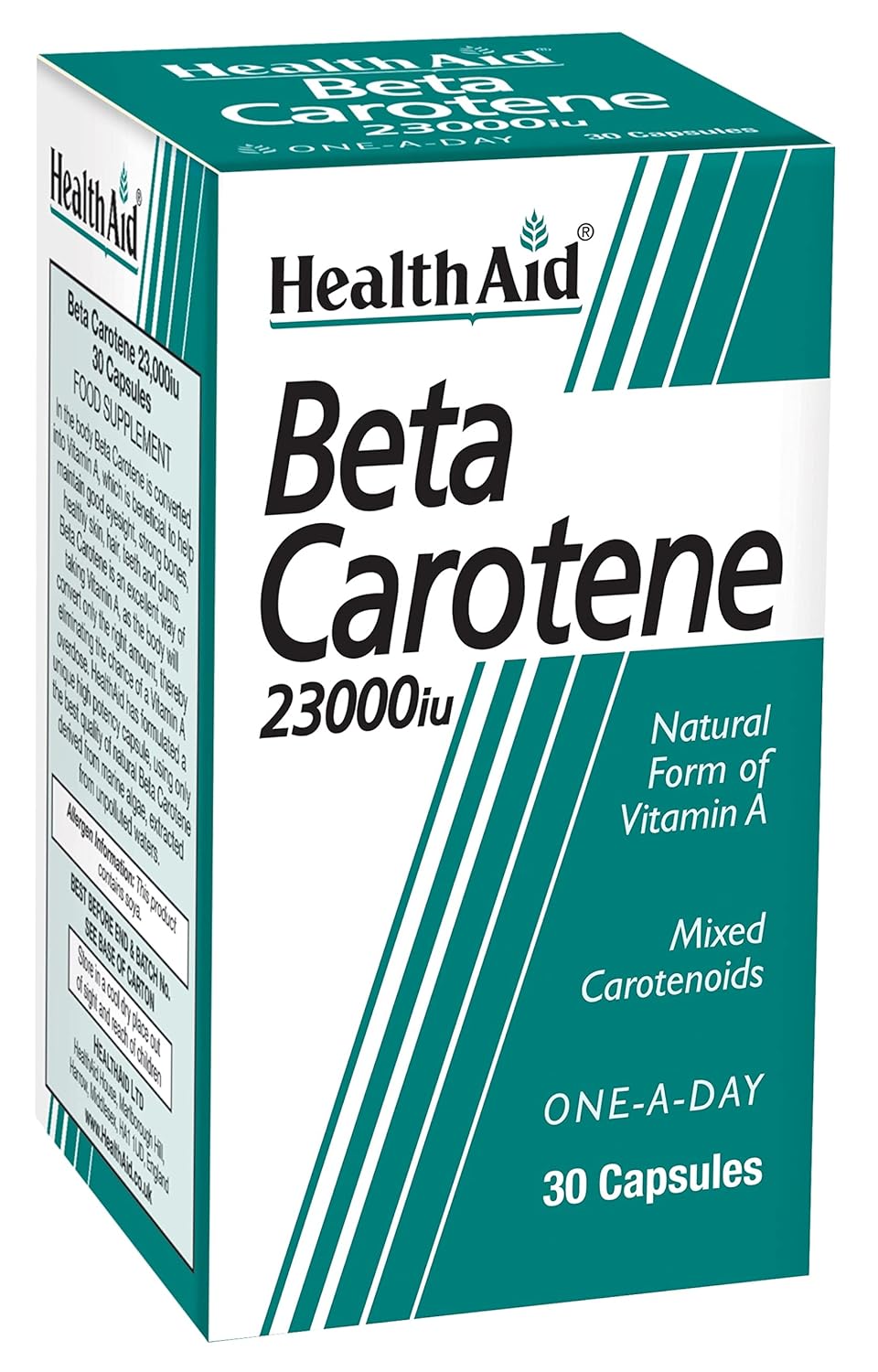 Natural Beta-Carotene Supplement 15mg - 30 Capsules by HealthAid for Overall Health and Wellness
