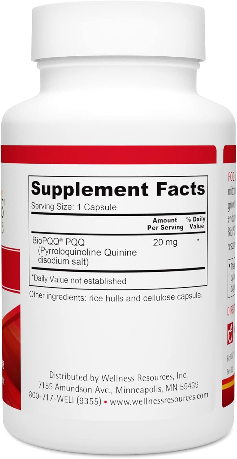 Natural BioPQQ 20mg Capsules - Gluten Free, Veggie Capsule, Best Value Wellness Resource