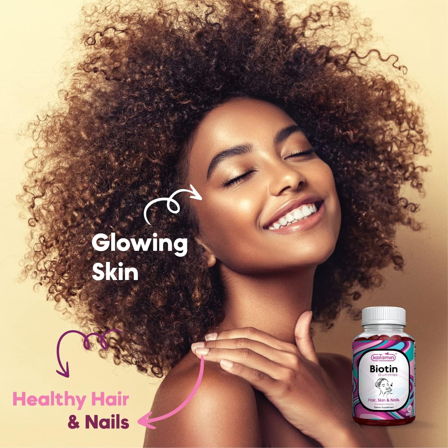 Natural Biotin Gummies with Elderberry & Coconut Oil - 5000 mcg B7 Vitamin for Hair Skin Nails - Gluten-Free, Vegetarian - 60 Strawberry Flavored Gummies