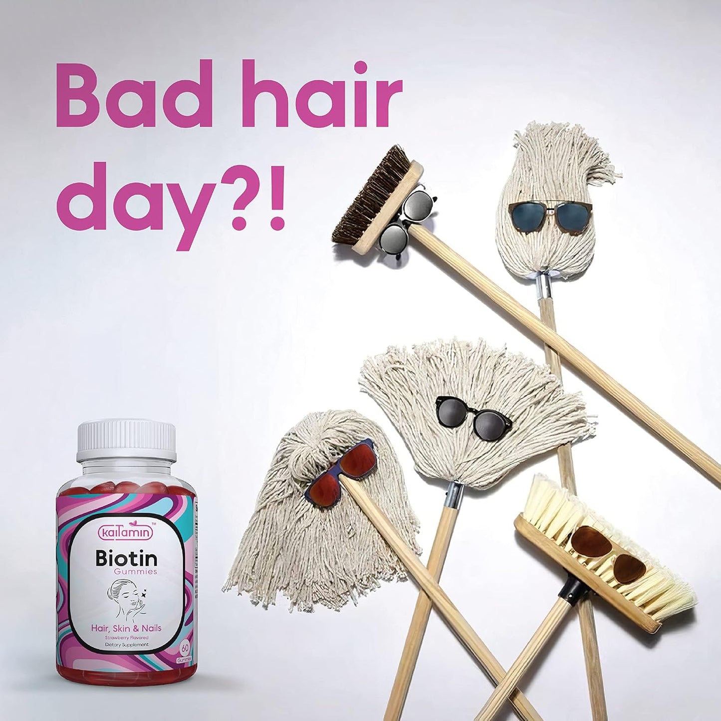 Natural Biotin Gummies with Elderberry & Coconut Oil - 5000 mcg B7 Vitamin for Hair Skin Nails - Gluten-Free, Vegetarian - 60 Strawberry Flavored Gummies