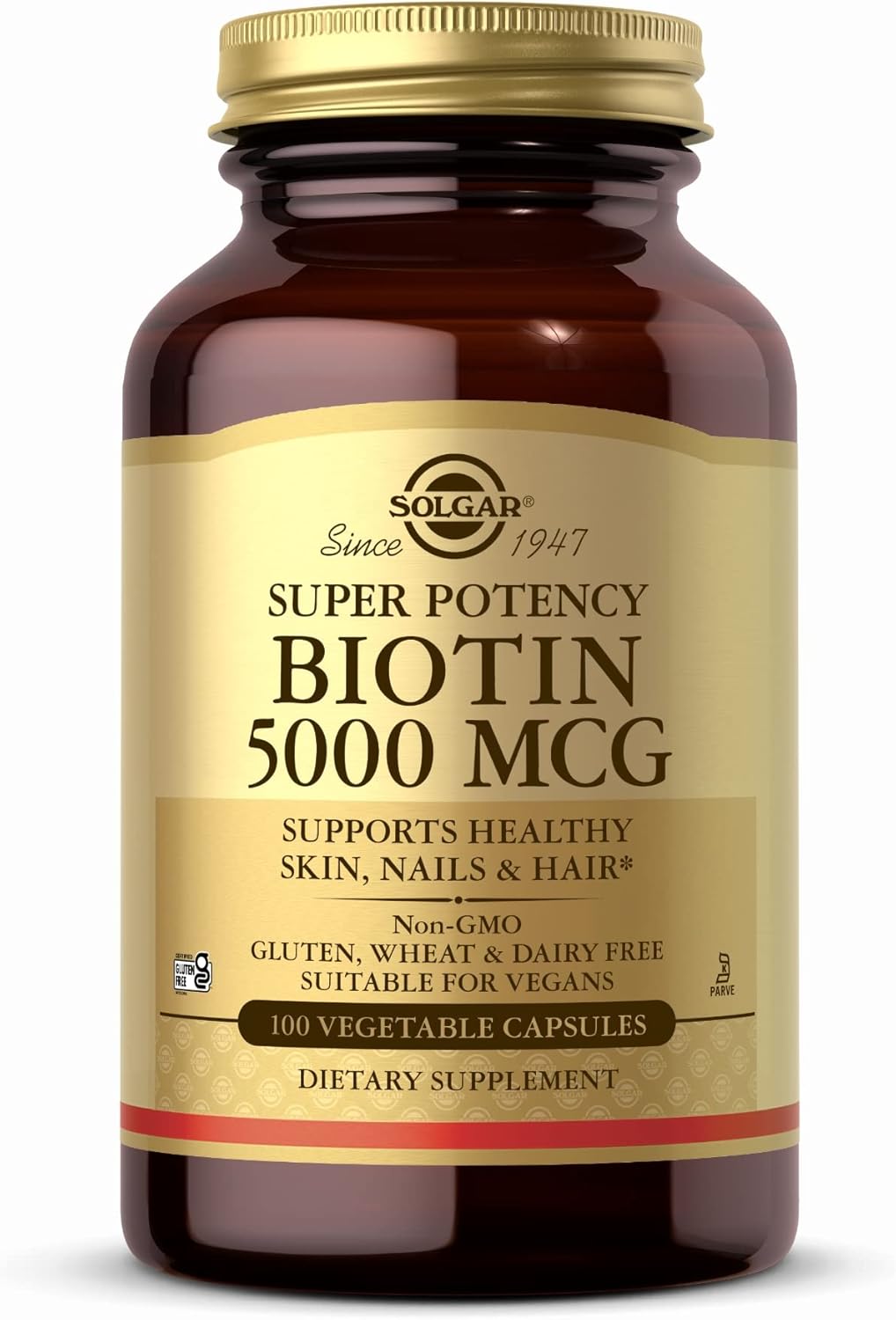 Natural Biotin Supplement for Healthy Skin, Nails, & Hair - 5000 mcg - 100 Vegan Capsules - Non-GMO, Gluten-Free, Dairy-Free - 100 Servings