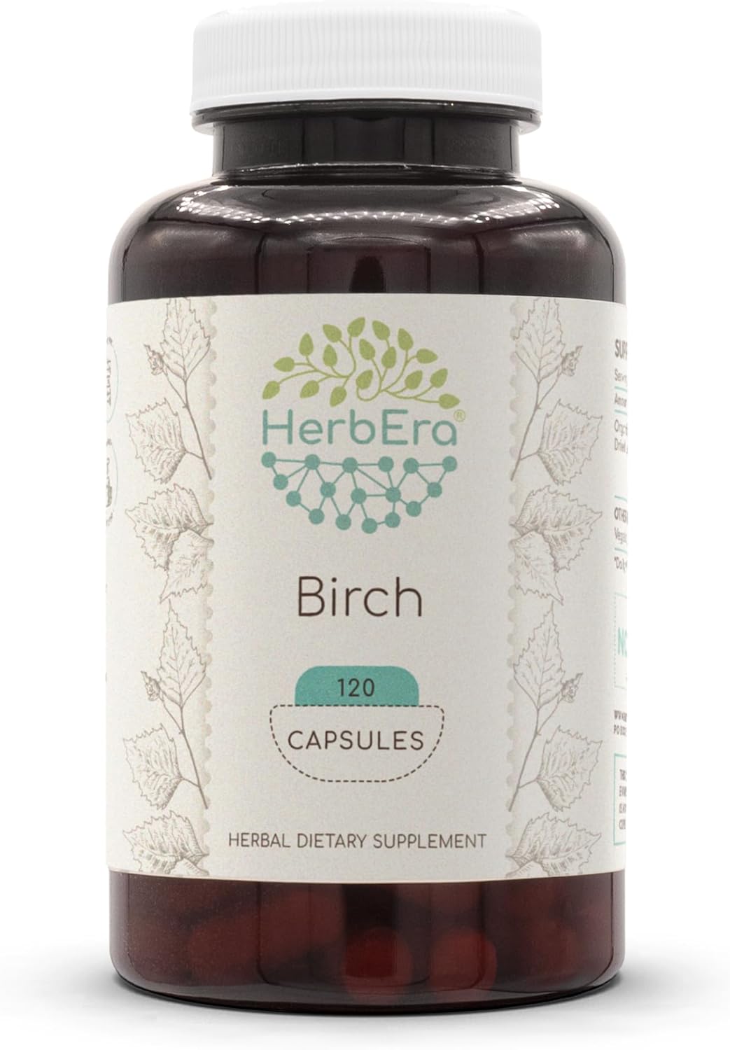 Natural Birch Leaf Capsules - 500mg, 120 Count - HerbEra Birch Supplement with Betula Pendula Leaf