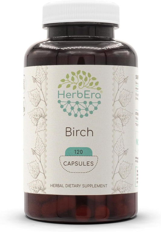 Natural Birch Leaf Capsules - 500mg, 120 Count - HerbEra Birch Supplement with Betula Pendula Leaf