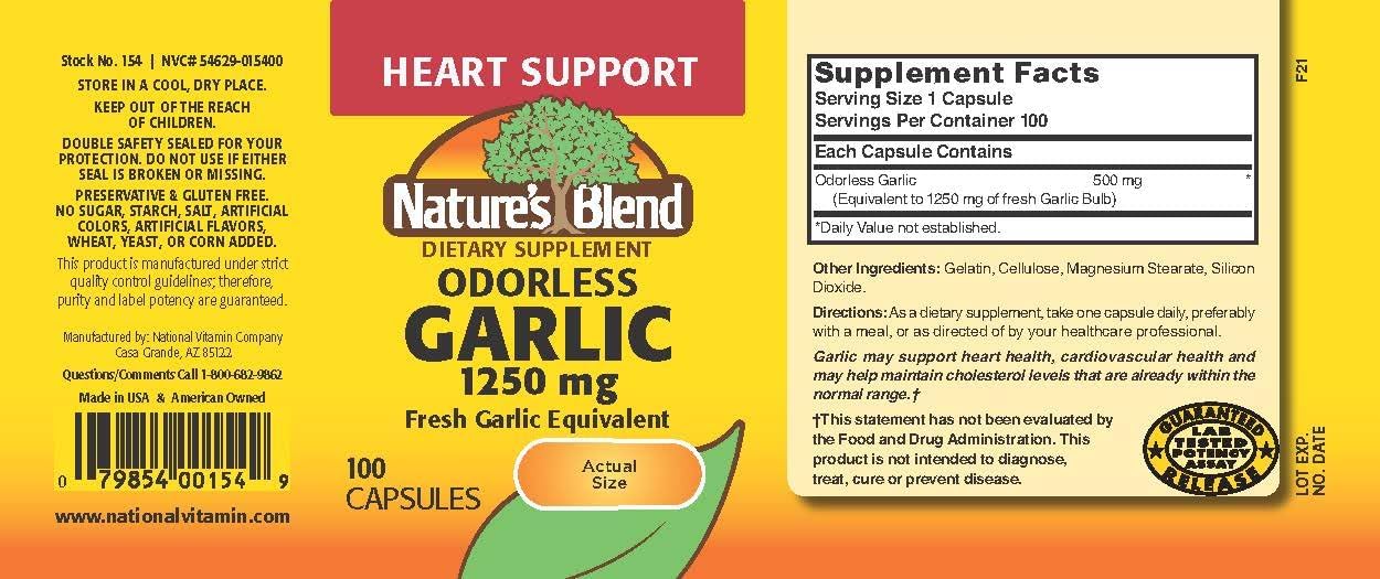 Natural Blend Odorless Garlic Capsules - 1,250 mg (100 Count)