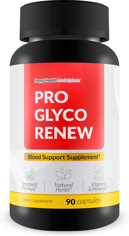 Natural Blood Support Supplement with Turmeric, Ginger, and Berberine - Promotes Blood Health, Sugar Balance, and Glucose Support - Happy Health Marketplace Pro Glyco Renew