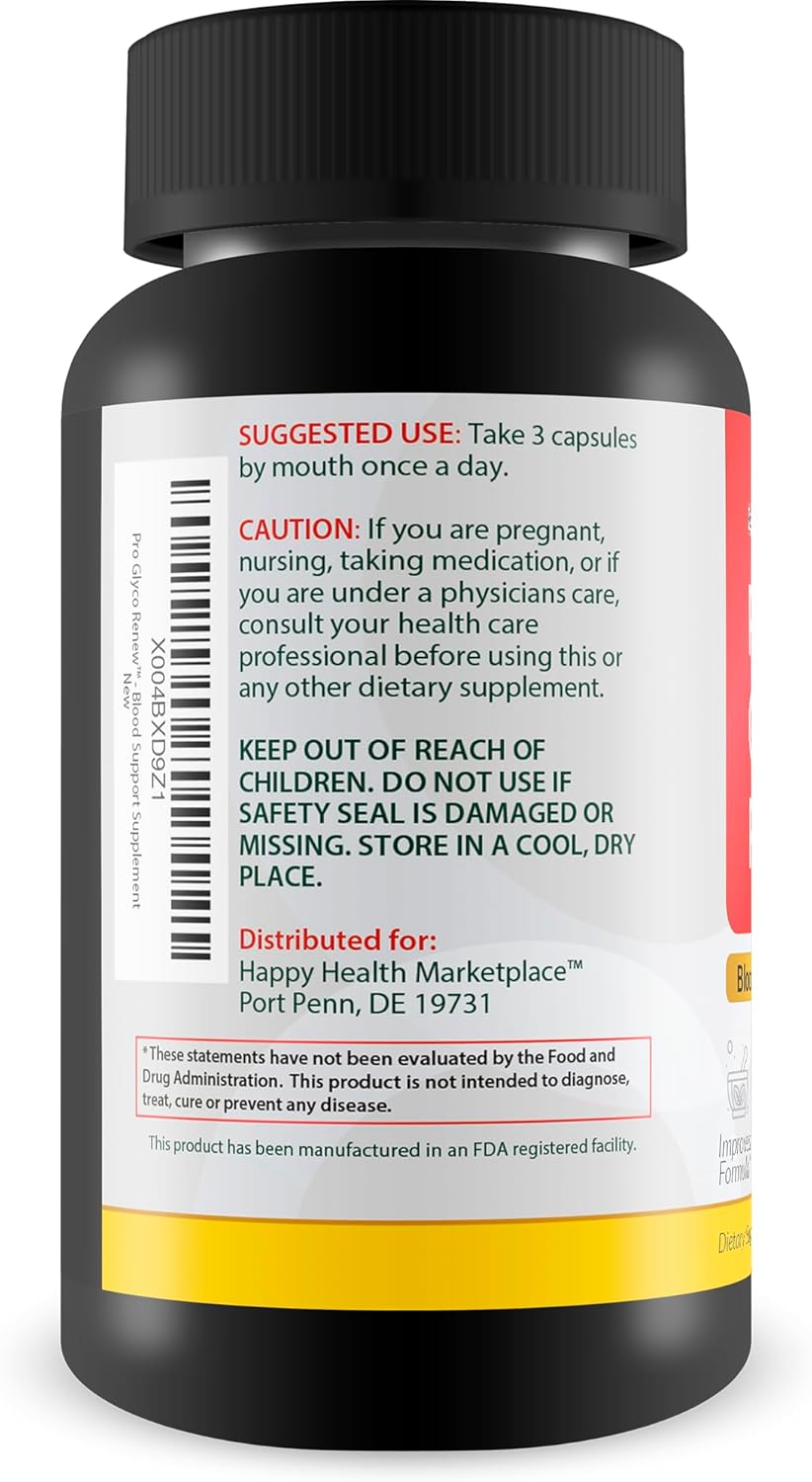 Natural Blood Support Supplement with Turmeric, Ginger, and Berberine - Promotes Blood Health, Sugar Balance, and Glucose Support - Happy Health Marketplace Pro Glyco Renew