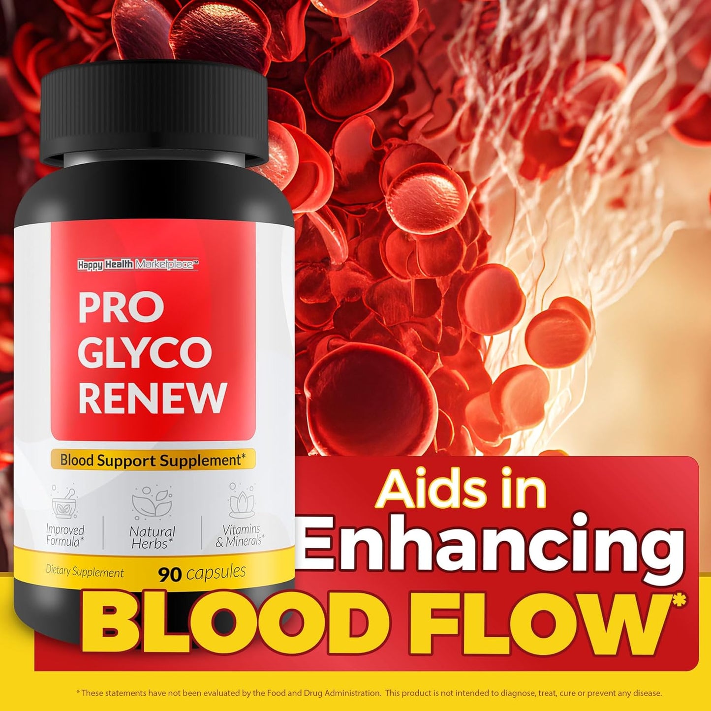 Natural Blood Support Supplement with Turmeric, Ginger, and Berberine - Promotes Blood Health, Sugar Balance, and Glucose Support - Happy Health Marketplace Pro Glyco Renew