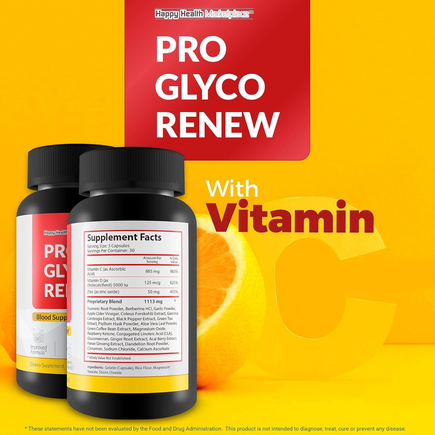 Natural Blood Support Supplement with Turmeric, Ginger, and Berberine - Promotes Blood Health, Sugar Balance, and Glucose Support - Happy Health Marketplace Pro Glyco Renew