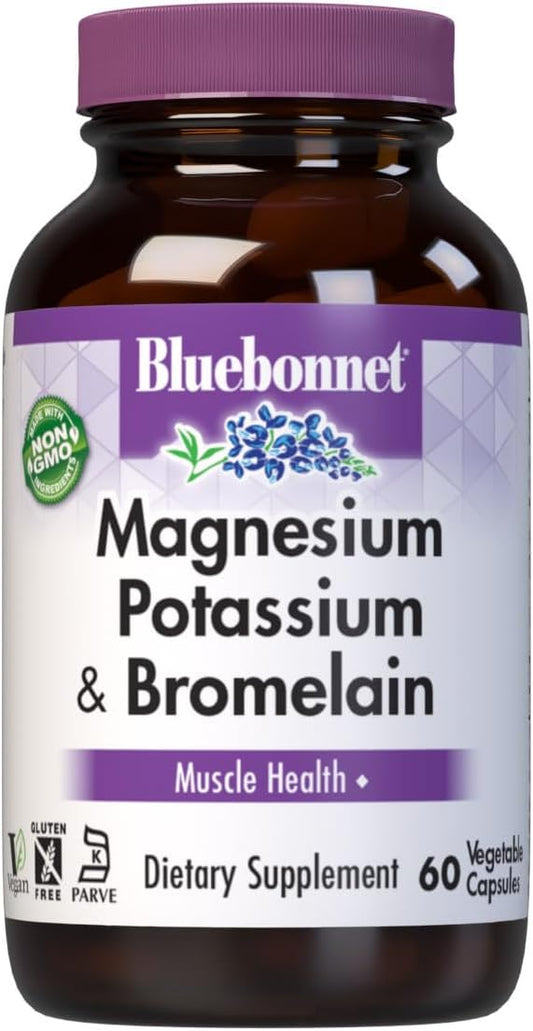 Natural BlueBonnet Magnesium Potassium Bromelain Capsules - 60 Vegetarian Count