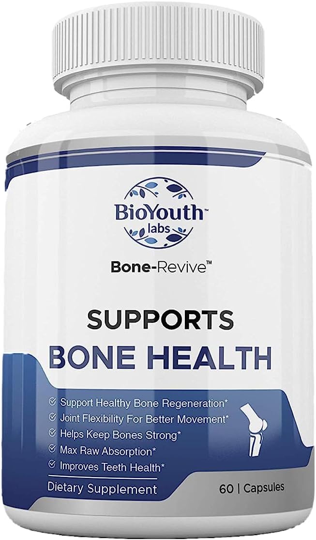 Natural Bone Strength Supplements for Adults - 60 Capsules with Coleus Forskohlii, Creatine, Magnesium, Vitamin K2 & C for Improved Bone Health & Growth by BioYouth Labs