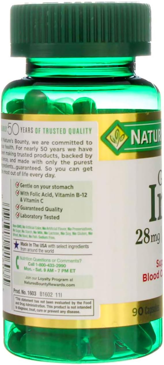 Natural Bounty Gentle Iron Capsules (8 Pack, 28 mg, 90 Count)