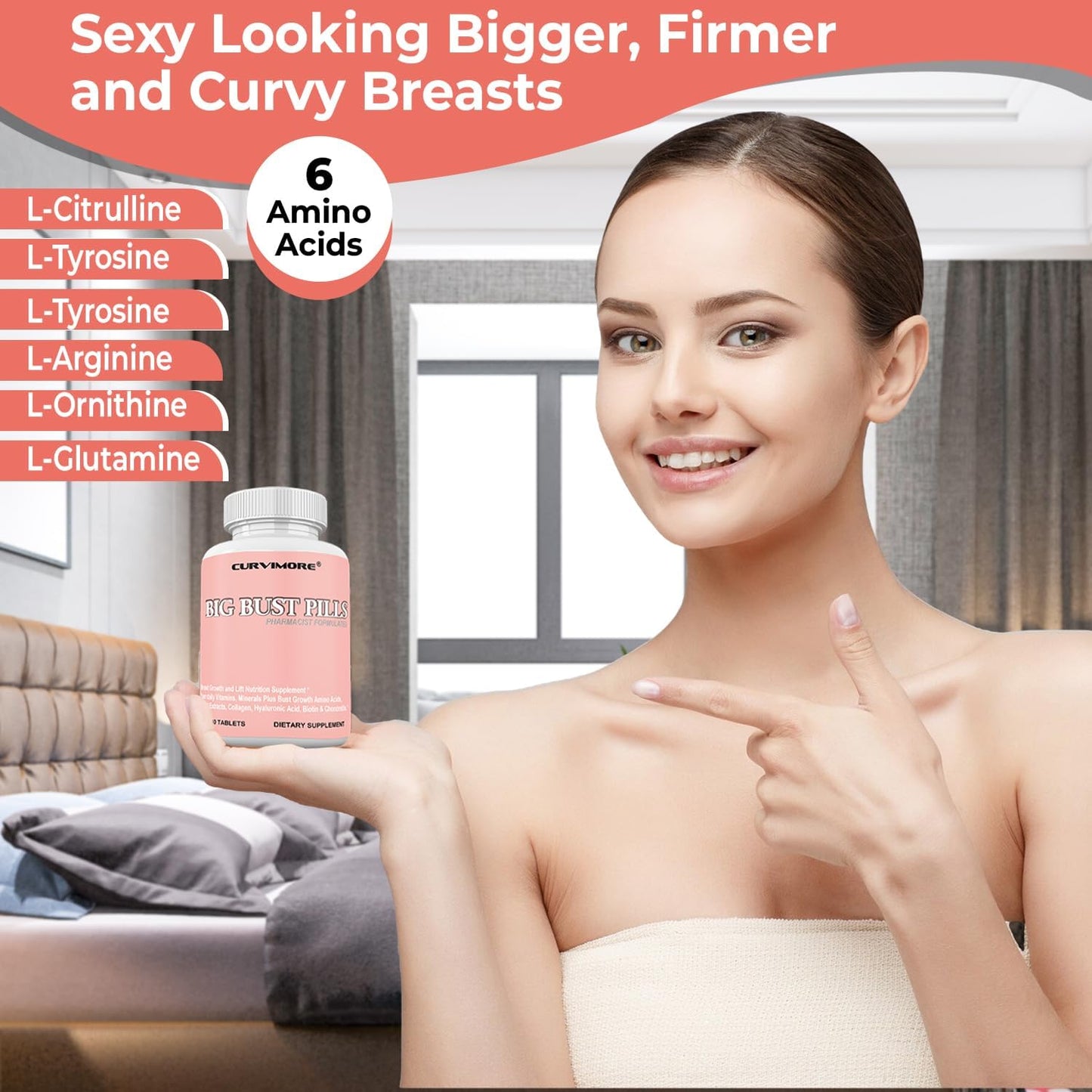 Natural Breast Enhancement Supplement - Curvimore Big Bust Pills for Daily Multivitamins, Breast Lift, and Curves - 30 Tablets
