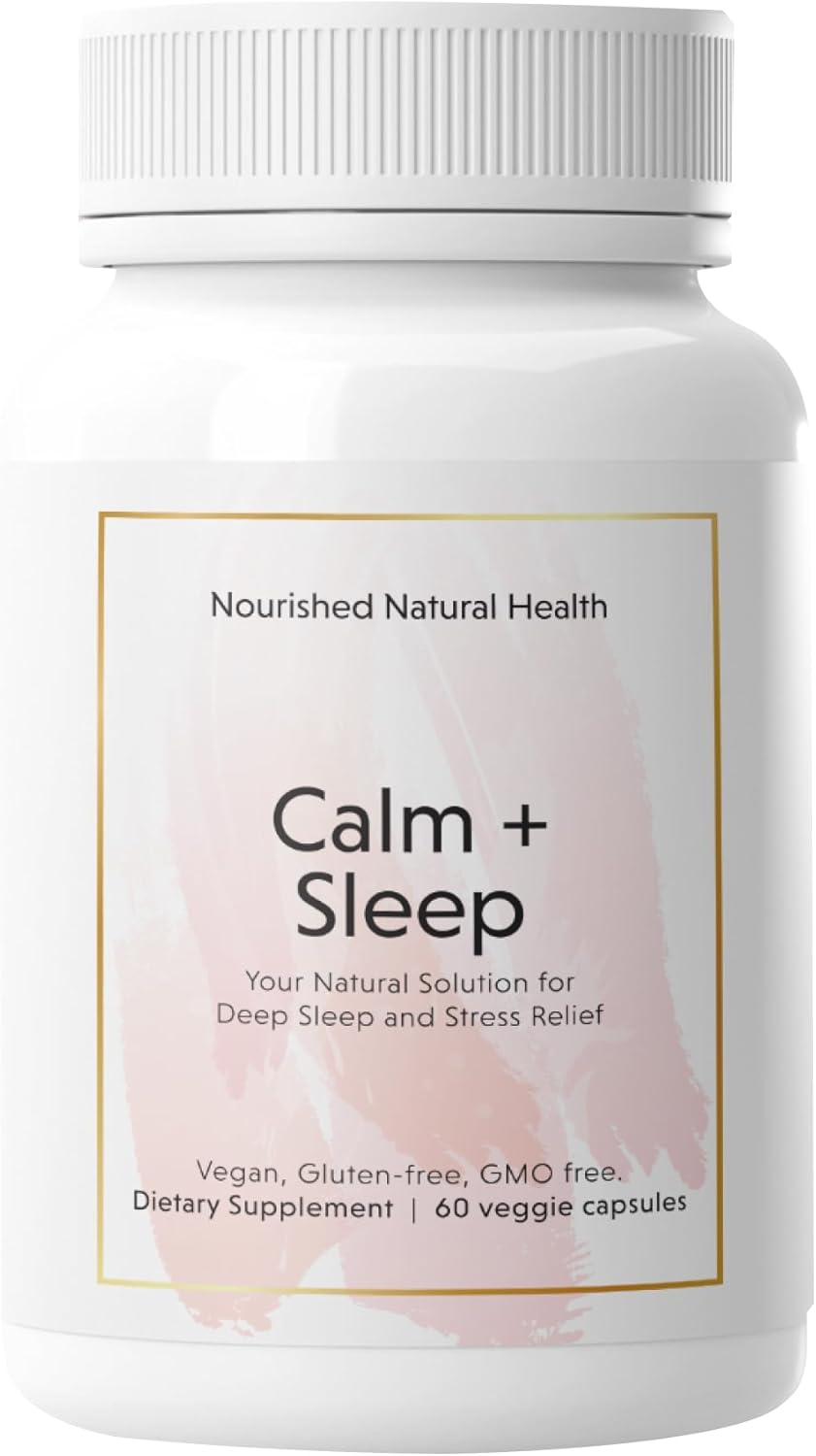 Natural Calm + Sleep Capsules - Deep Rest & Relaxation Supplement with Ashwagandha, Chamomile, Tart Cherry Extract, Passionflower, L-theanine, Magnesium - 60 Capsules