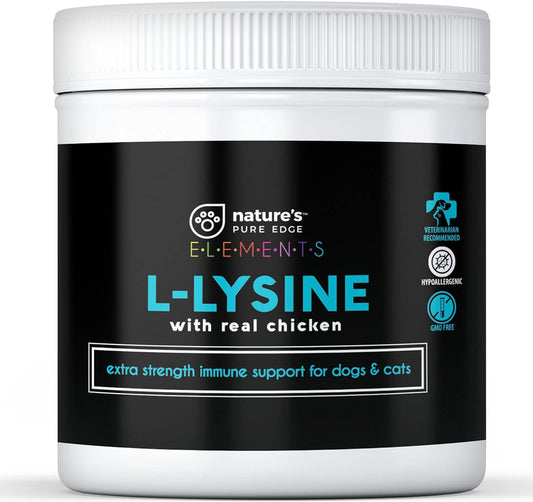 Natural Chicken Flavored L-Lysine Powder for Cats and Dogs - Extra Strength Immune Support and Respiratory Health - 125g
