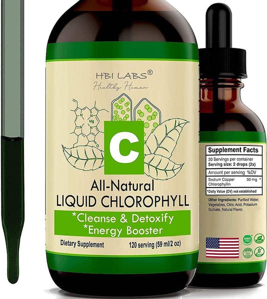 Natural Chlorophyll Liquid Drops for Water by HBI LABS - Concentrated Single Dose