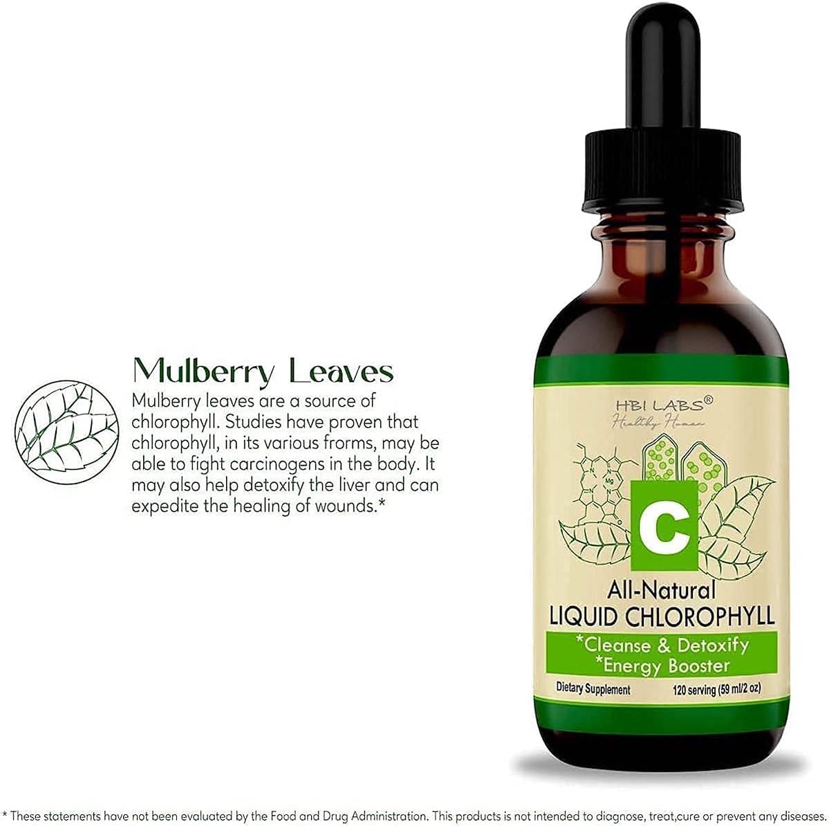 Natural Chlorophyll Liquid Drops for Water by HBI LABS - Concentrated Single Dose