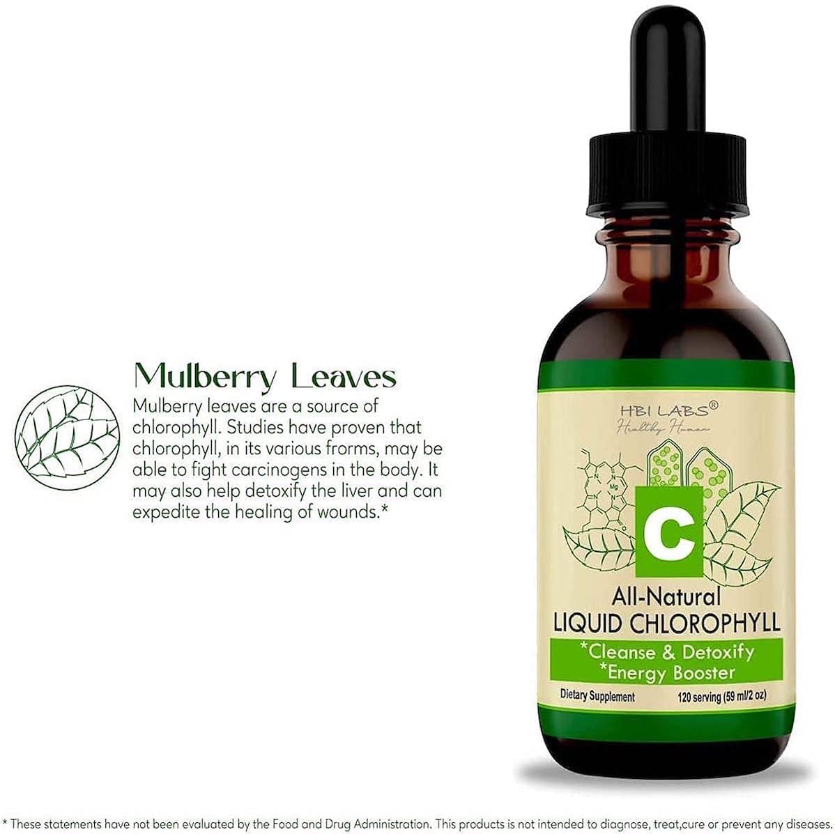 Natural Chlorophyll Liquid Drops for Water by HBI LABS - Concentrated Single Dose