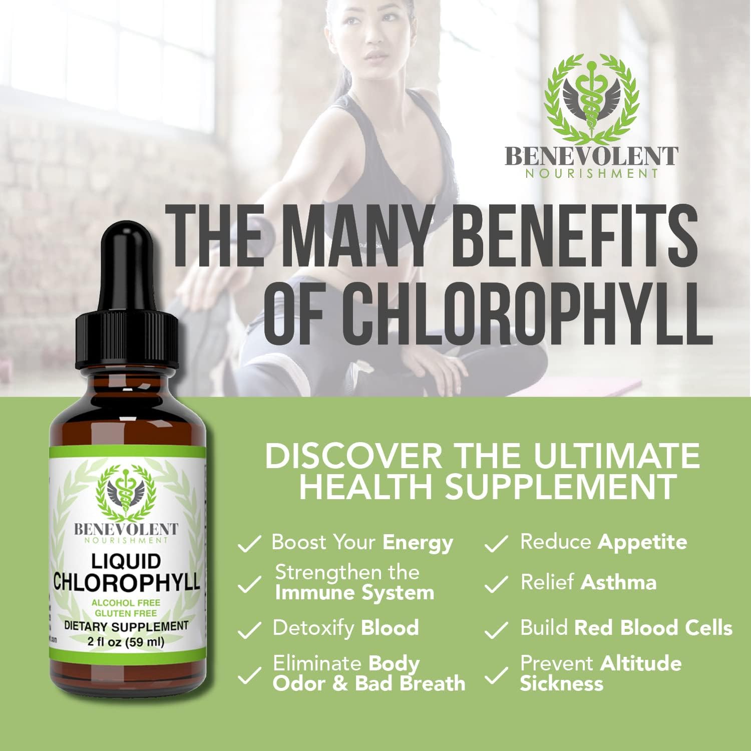 Natural Chlorophyll Liquid Drops & Women's Multivitamin - 4X Potency for Healthy Skin & Internal Deodorant - Daily Vitamins with Biotin, Calcium, Magnesium for Women