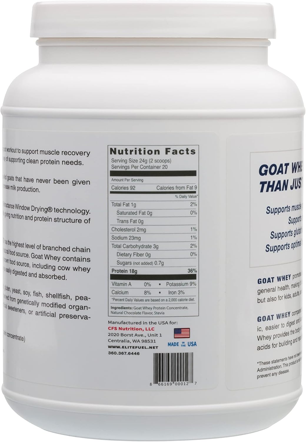 Natural Chocolate Grass-Fed Goat Whey Protein by CFS Nutrition