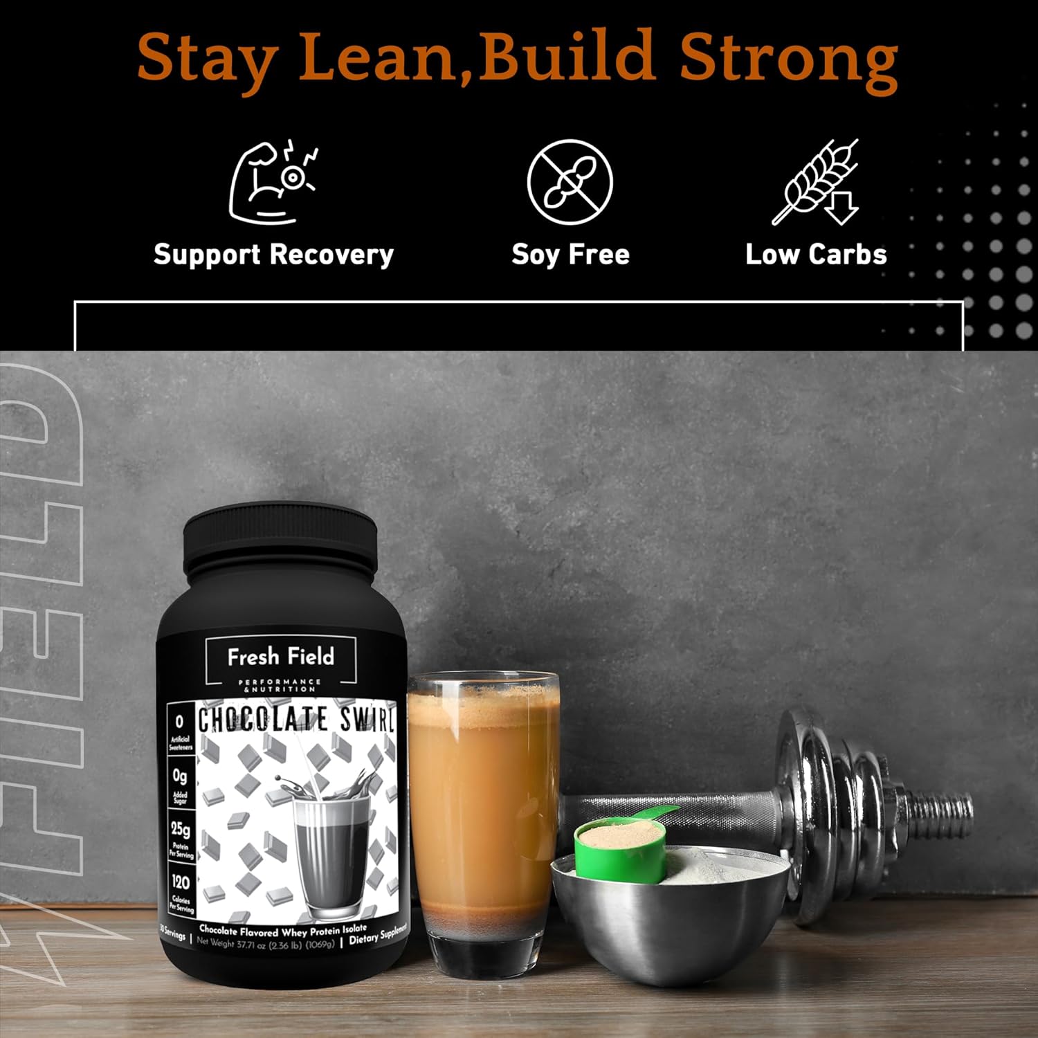 Natural Chocolate Whey Protein Isolate Powder - 25g Protein, Gluten & Soy-Free, Sugar-Free, 30 Servings - Fitness & Nutrition Shake Mix - 2.36 lb