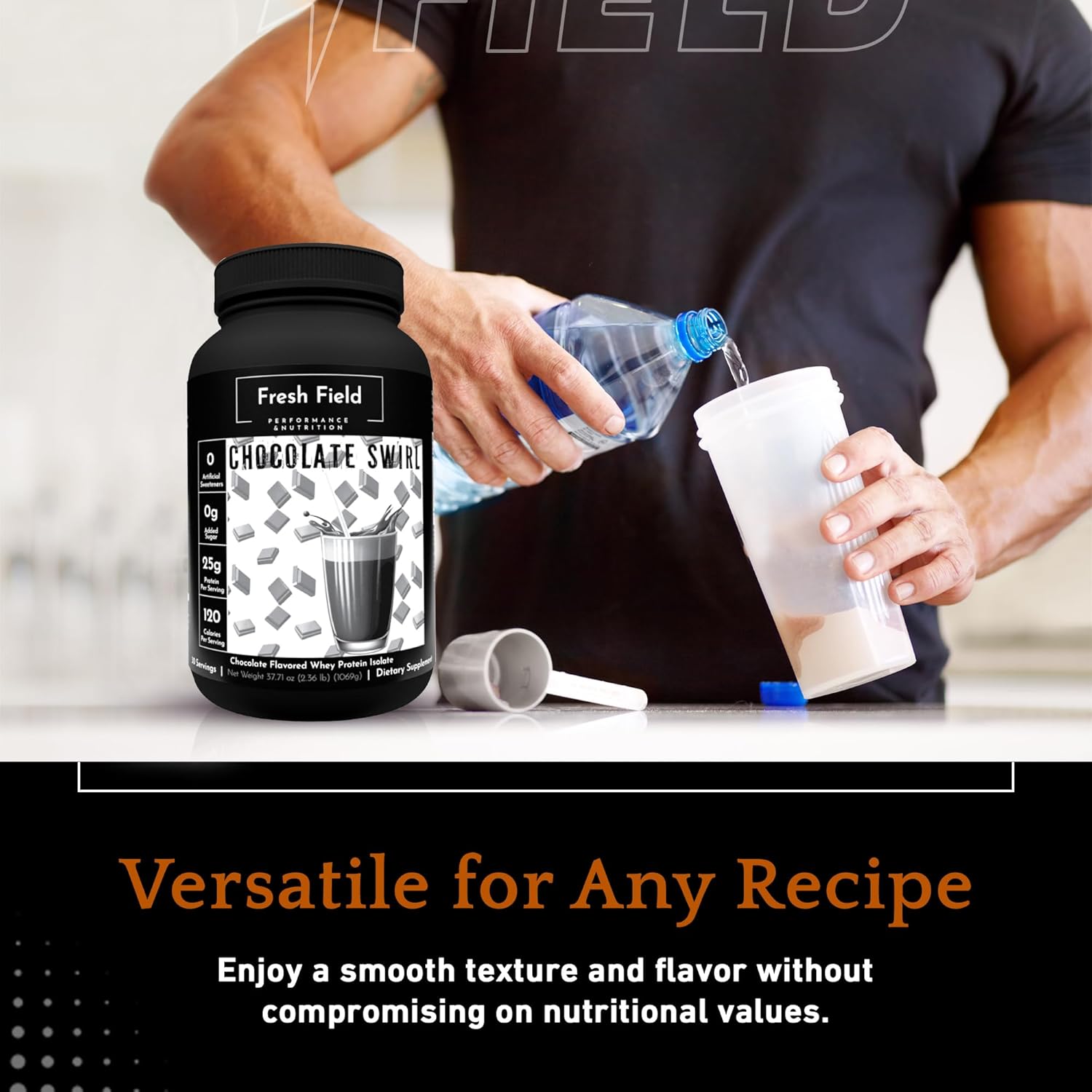 Natural Chocolate Whey Protein Isolate Powder - 25g Protein, Gluten & Soy-Free, Sugar-Free, 30 Servings - Fitness & Nutrition Shake Mix - 2.36 lb