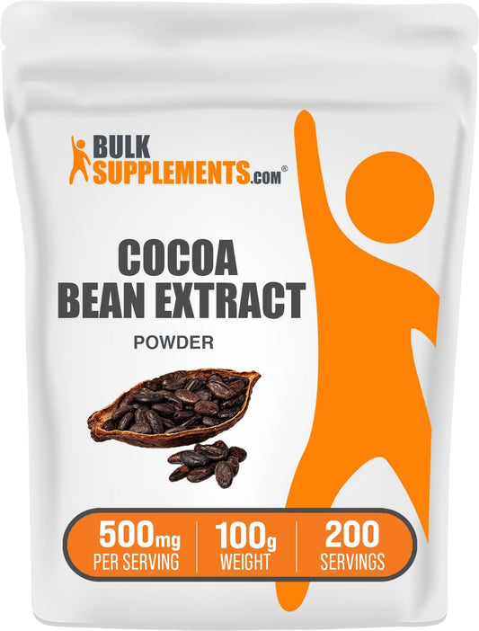 Natural Cocoa Bean Extract Powder - Unsweetened Cocoa Supplement, Gluten & Sugar Free - 500mg per Serving, 100g (3.5 oz) - Pack of 1