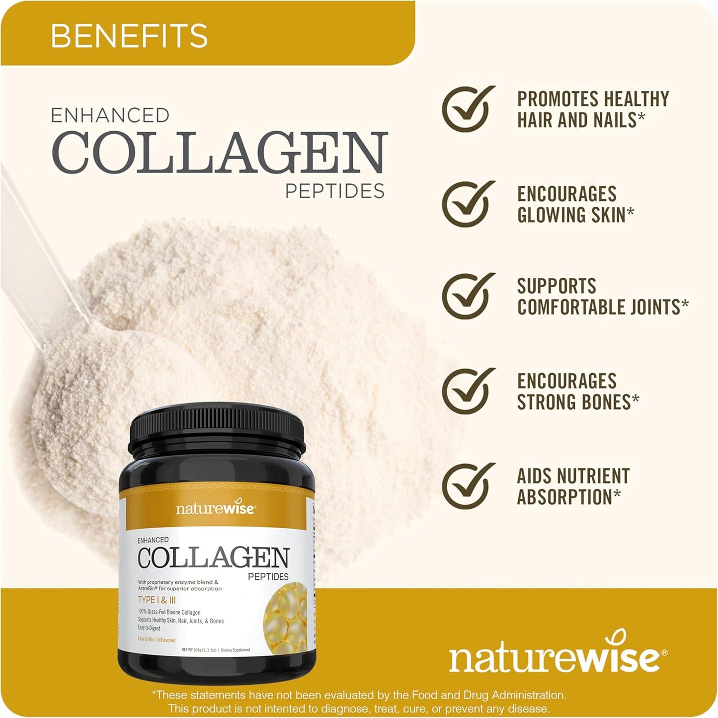 Natural Collagen Peptides Powder for Women - Grass-Fed Type 1 & 3 - Promotes Healthy Hair, Skin, and Nails - Non-GMO, Dairy & Soy Free - Unflavored - 45 Servings