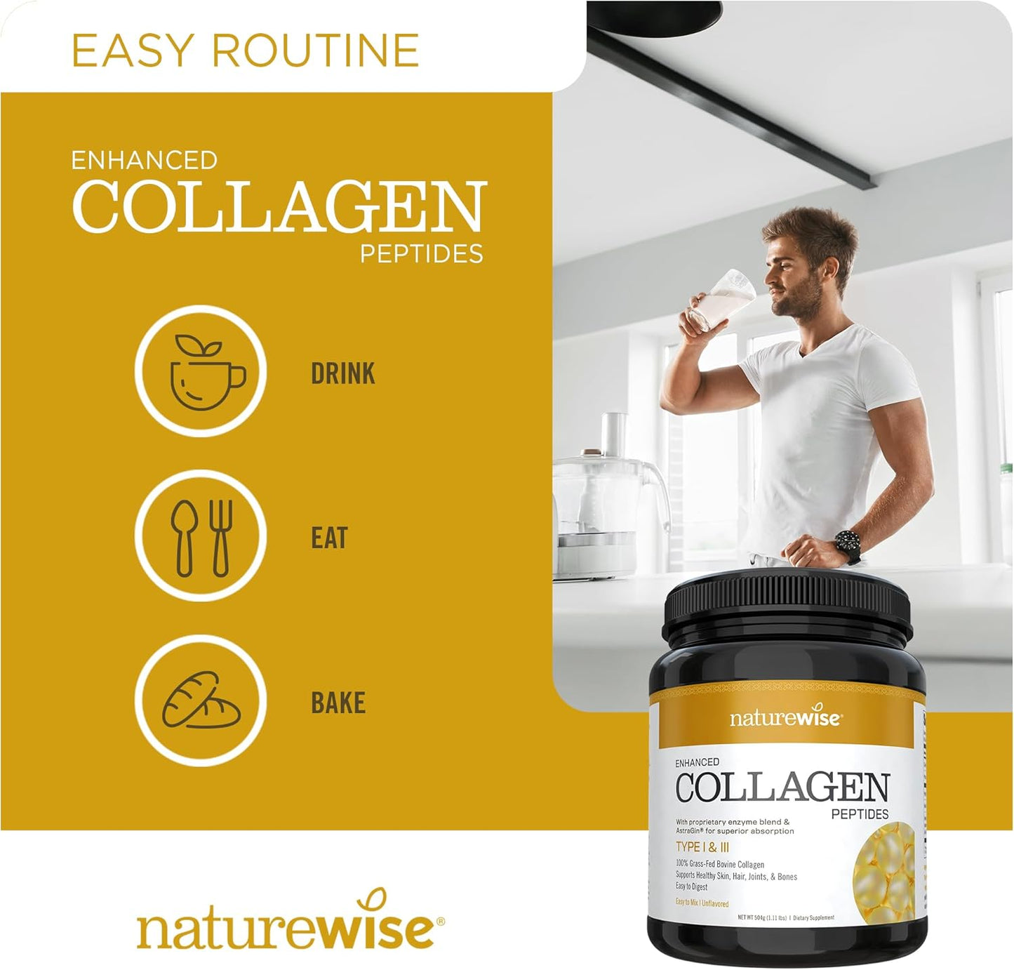 Natural Collagen Peptides Powder for Women - Grass-Fed Type 1 & 3 - Promotes Healthy Hair, Skin, and Nails - Non-GMO, Dairy & Soy Free - Unflavored - 45 Servings