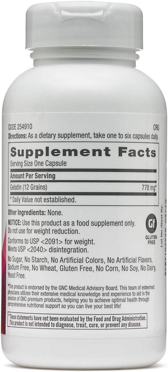 Natural Collagen Source Gelatin Supplement for Women | Promotes Healthy Hair, Skin, and Nails | 60 Capsules by GNC