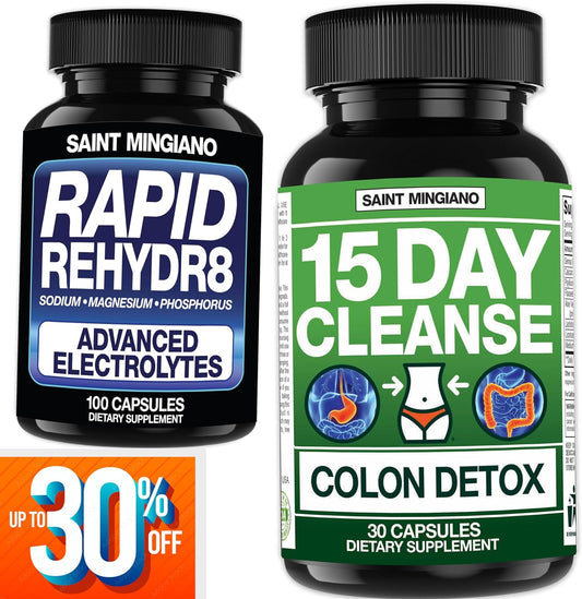 Natural Colon Cleanse Detox with Laxative + Electrolyte Supplements - 15 Day Supply for Muscle Recovery and Cramp Prevention