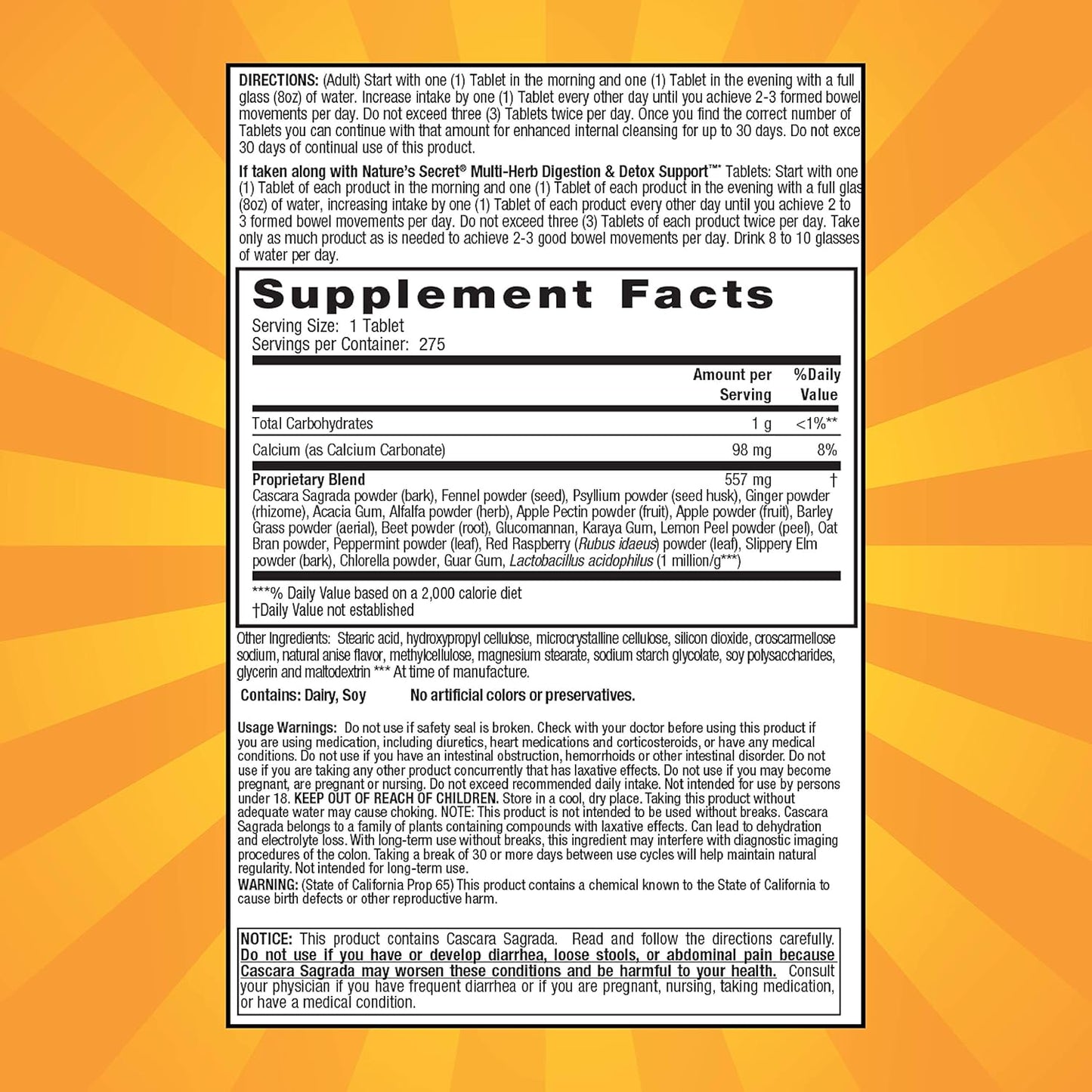 Natural Colon Cleanse with Multiple Herbs, 275 Tablets