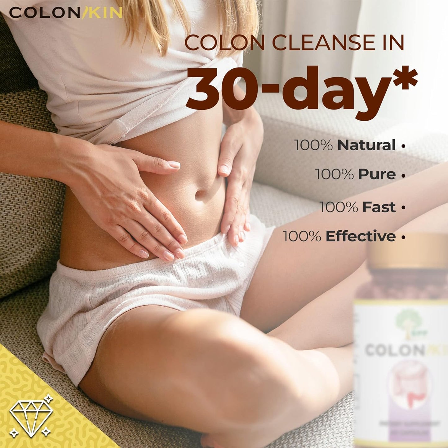 Natural Colon Cleanser: 30 Day Colon Cleanse for Healthy Bowel Movements - Ultimate Body Detox with SPF COLONKIN (60 Capsules)