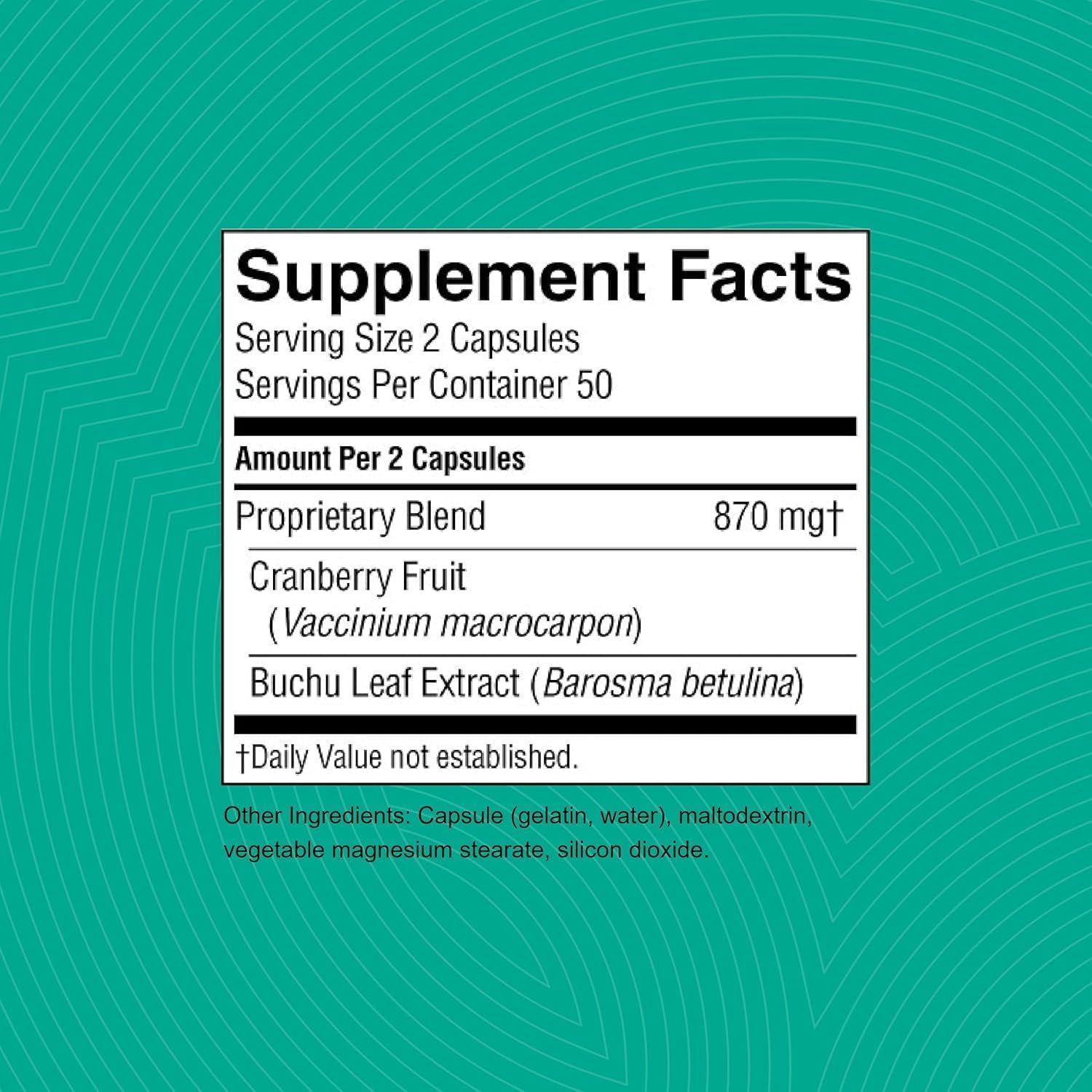 Natural Cranberry and Buchu Concentrate Capsules - 100 Count