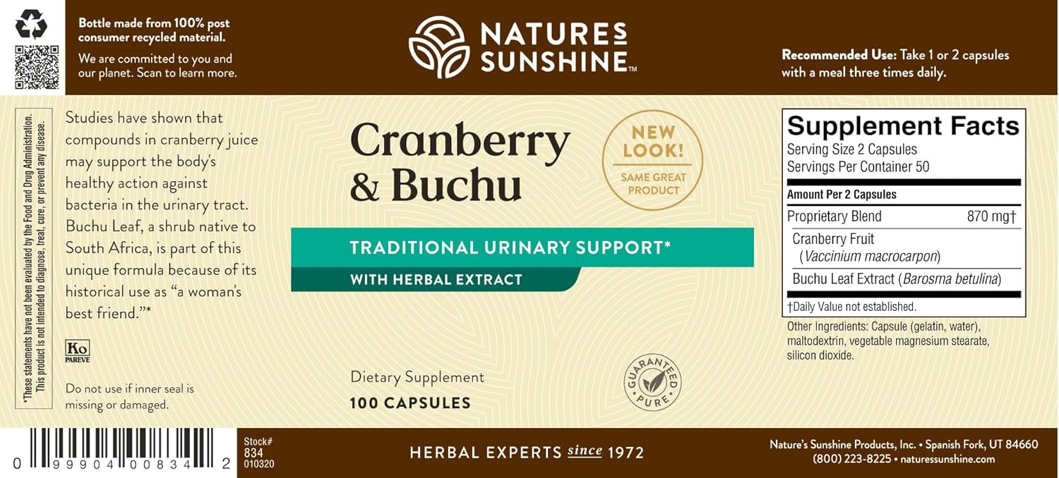 Natural Cranberry and Buchu Concentrate Capsules - 100 Count