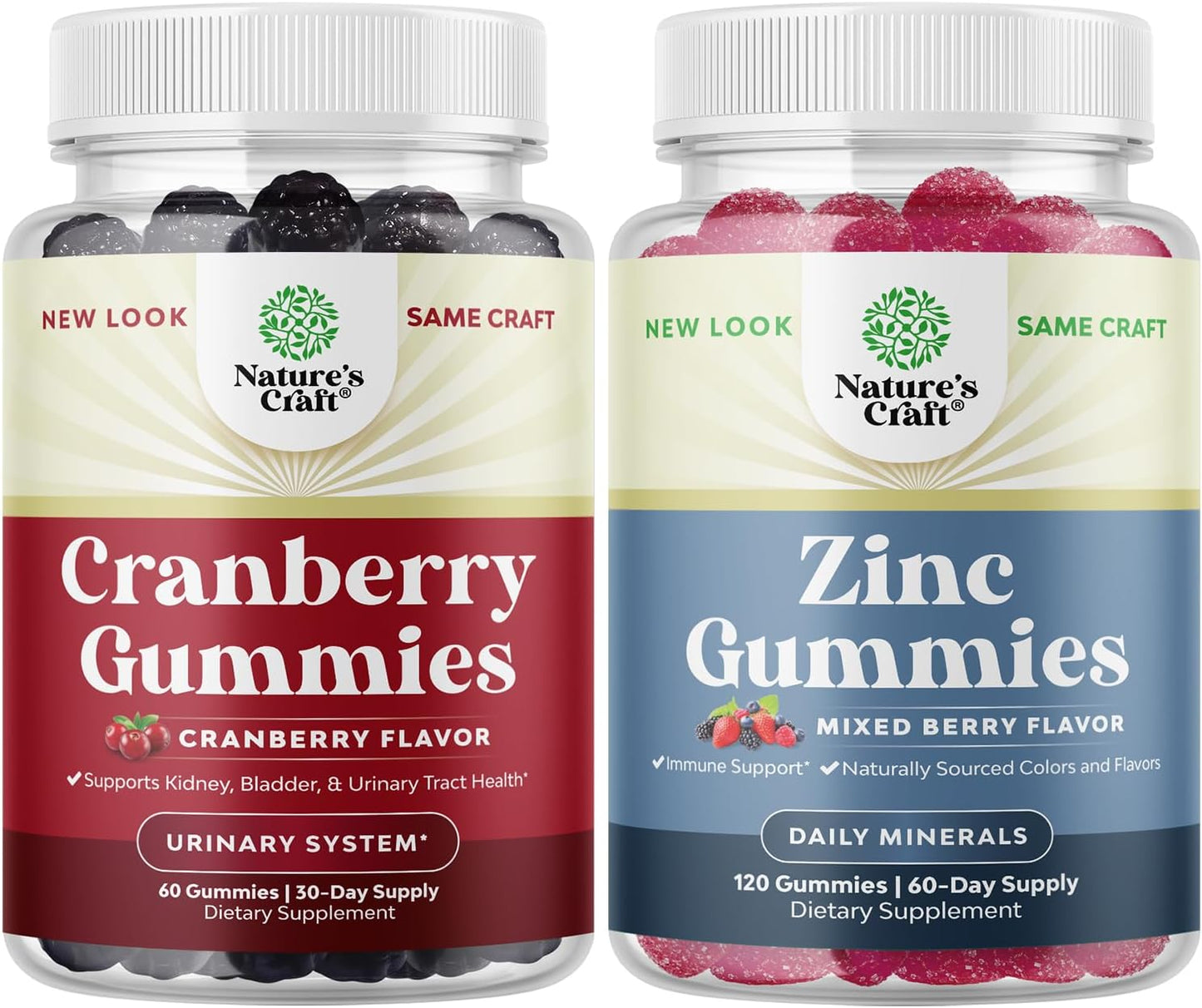 Natural Cranberry and Zinc Gummies Bundle for Adults - Antioxidant and Immunity Support - Delicious Chewable Supplements for Men and Women