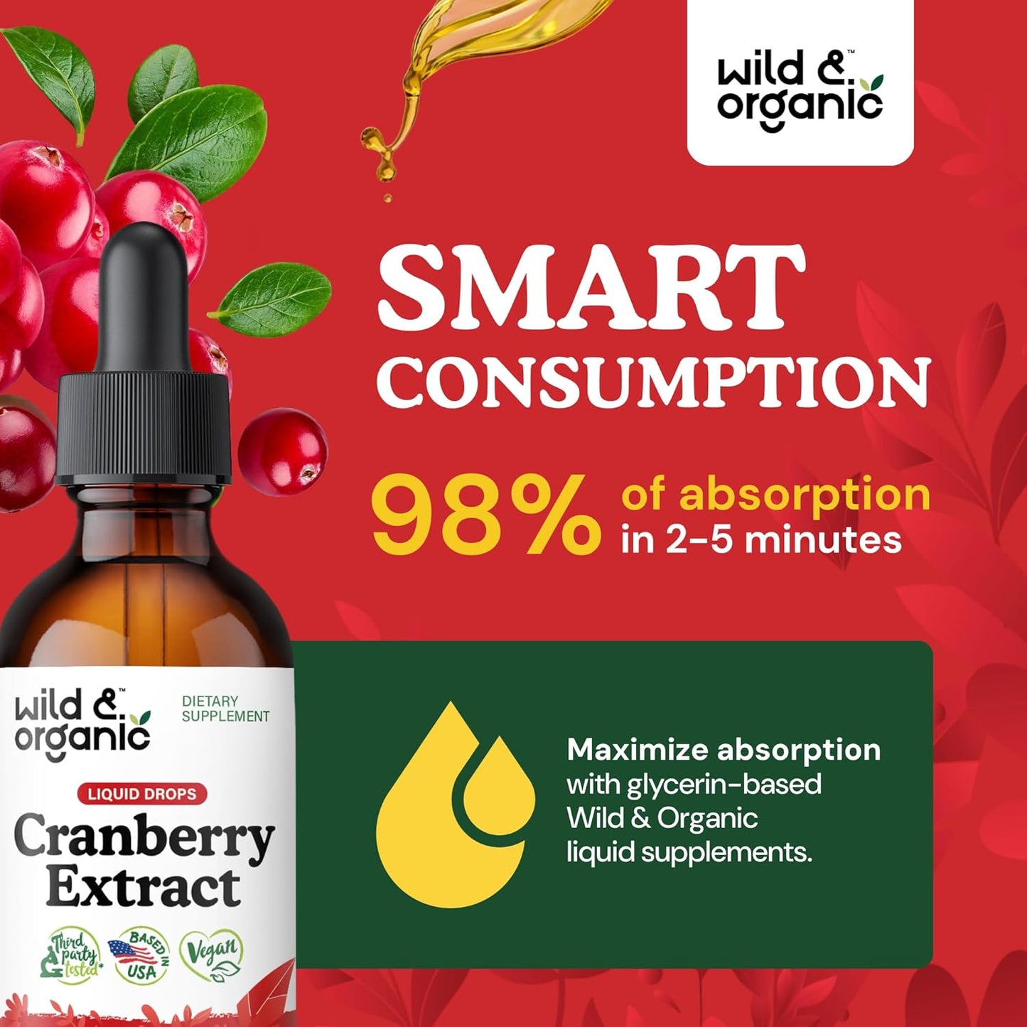 Natural Cranberry Extract Drops for Women - 12,500 mg - Supports Urinary Tract - Vegan Liquid Supplement - Sugar & Alcohol-Free - 2 fl oz